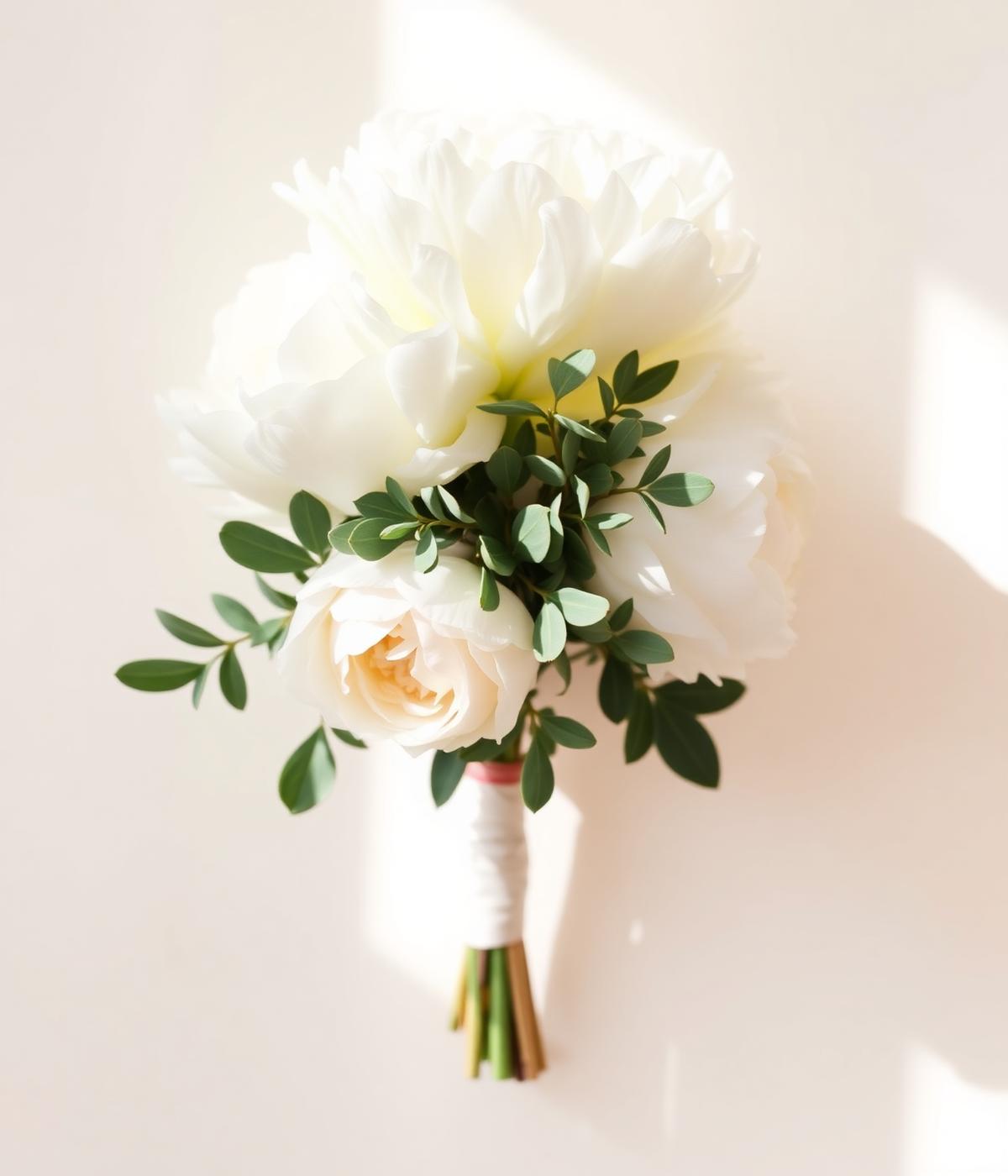 Bouquet di peonie bianche e eucalipto